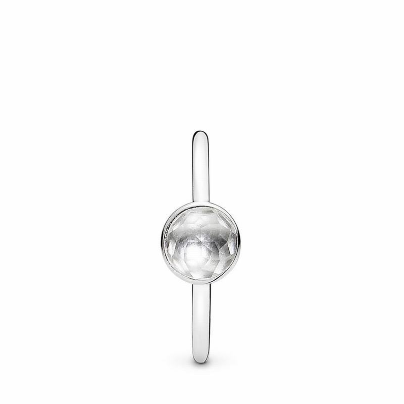 Pandora April Droplet Ring Ireland - Sterling Silver/Rock Crystal - 184735ZNV